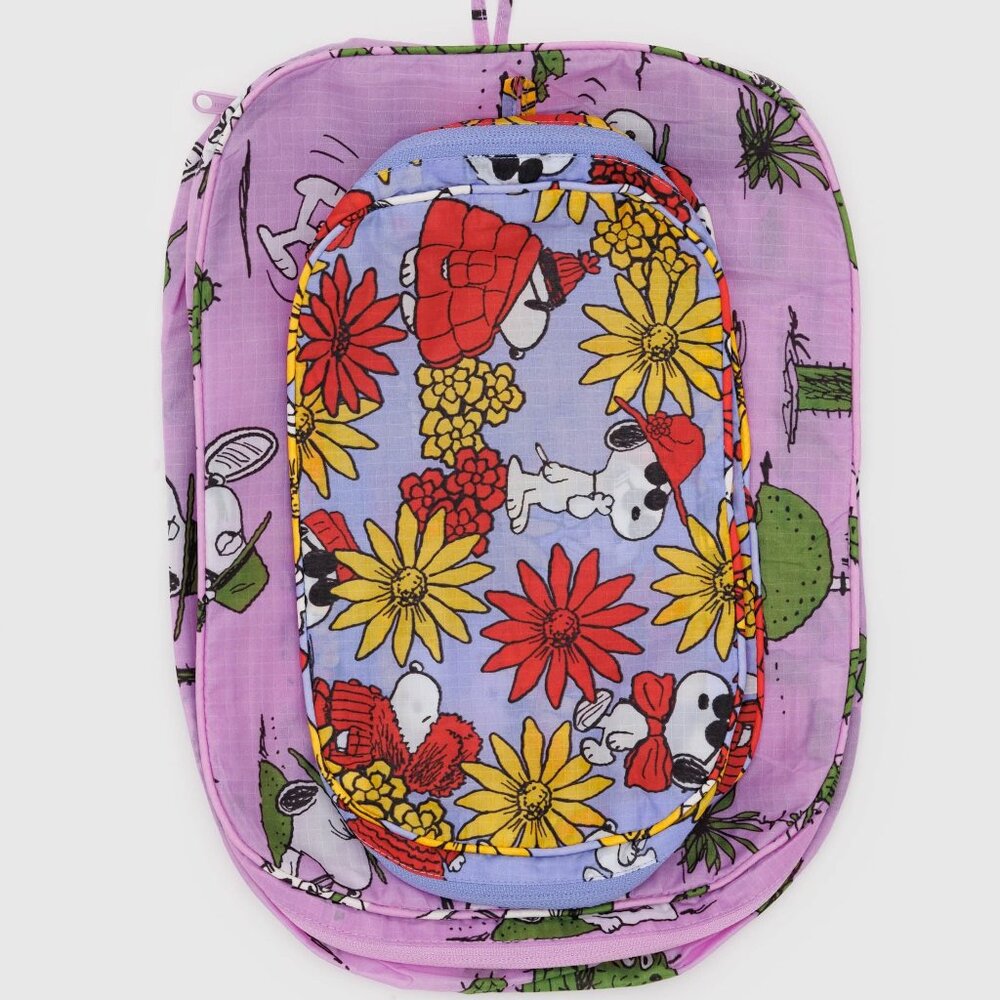 BAGGU x Peanuts NWT Baggu Packing Cube Set - Peanuts (Floral Snoopy, Pink Spike) - Picture 6 of 8